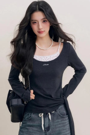 Lace Trim Patchwork Top