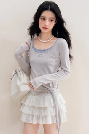 Lace Trim Patchwork Top