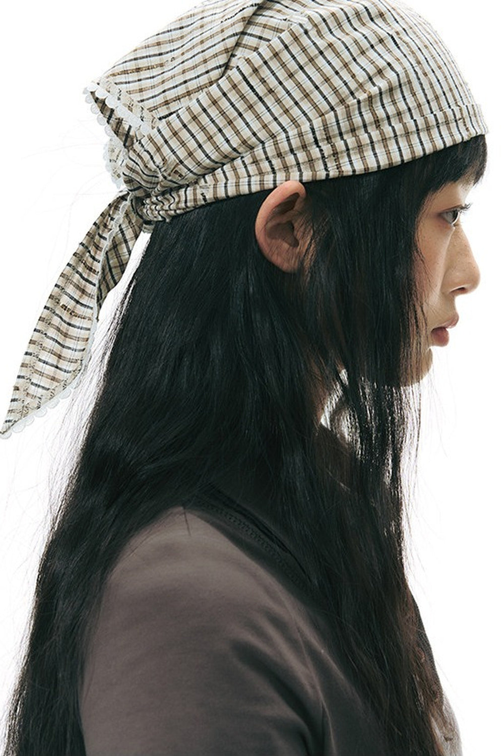 Lace Trim Plaid Headscarf