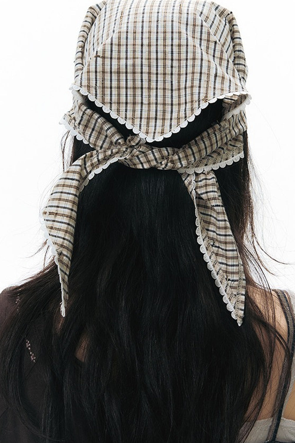 Lace Trim Plaid Headscarf