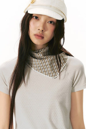 Lace Trim Plaid Headscarf