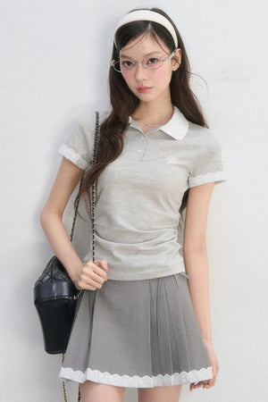 Lace Trim Polo Blouse
