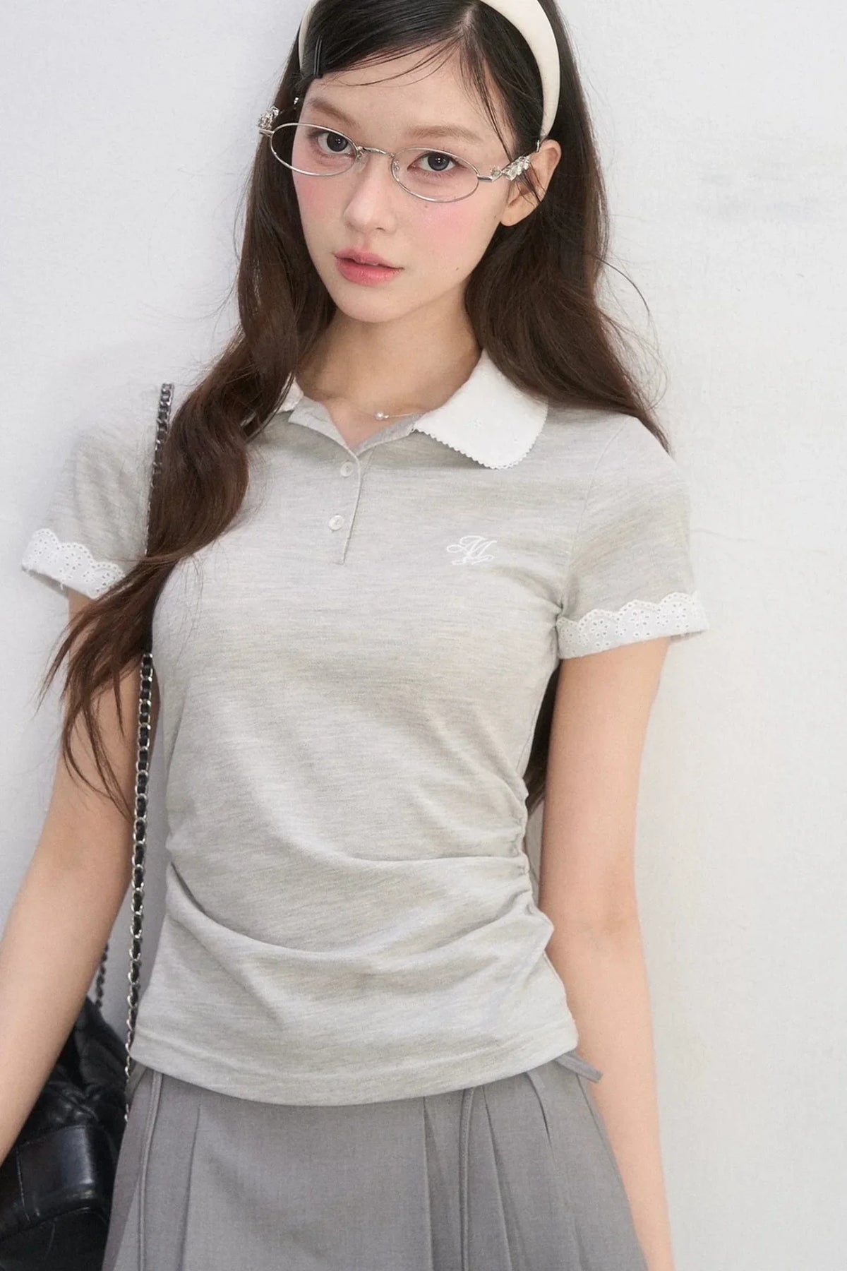 Lace Trim Polo Blouse
