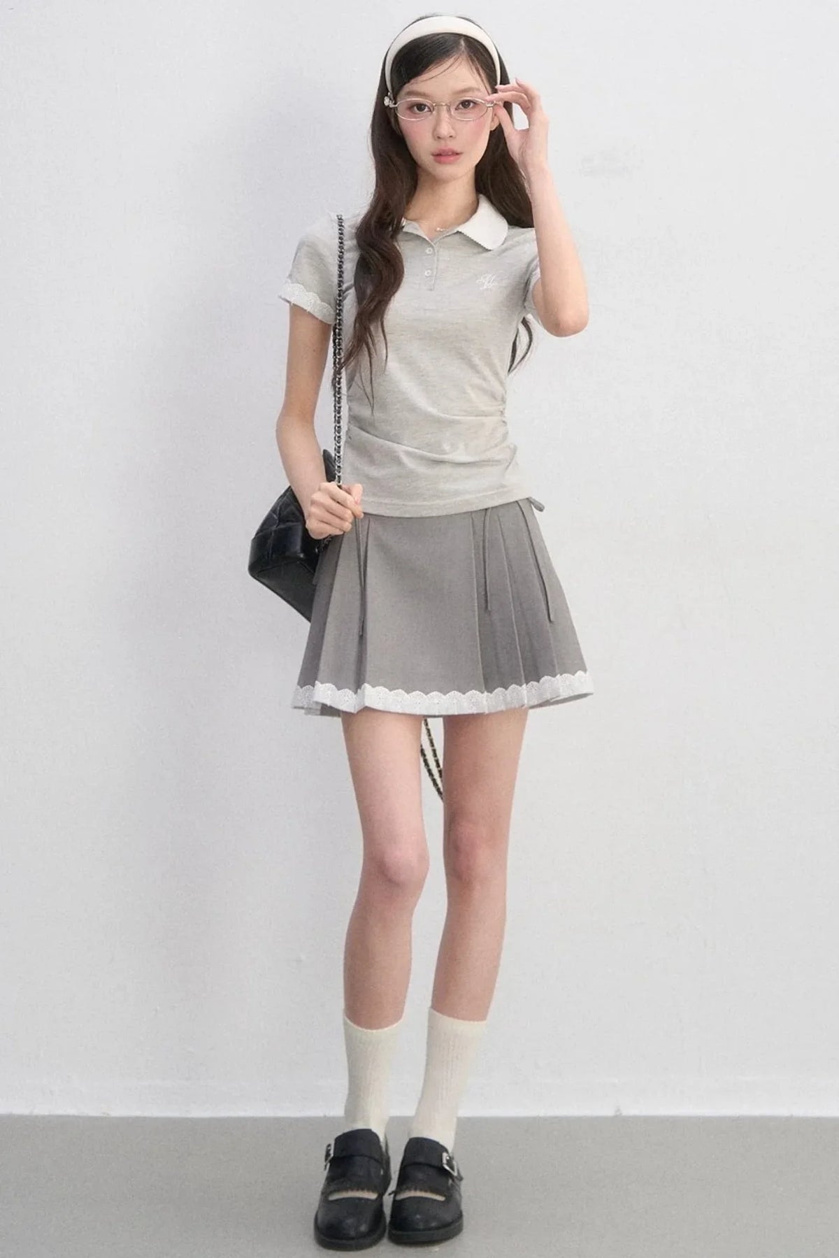 Lace Trim Polo Blouse