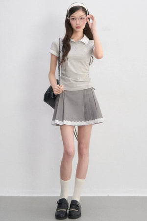 Lace Trim Polo Blouse