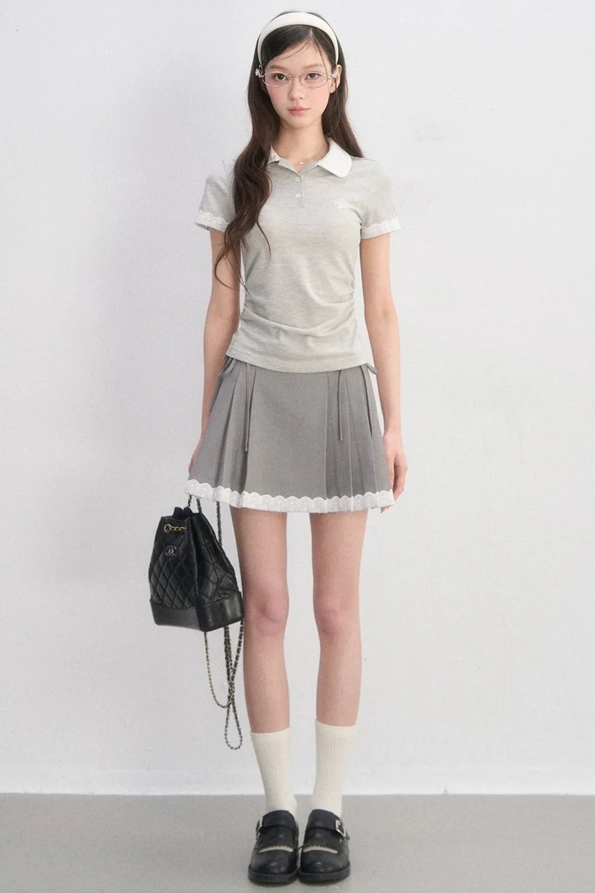 Lace Trim Polo Blouse