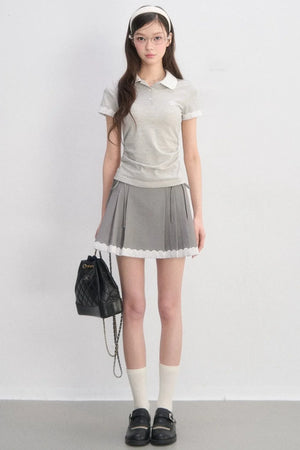 Lace Trim Polo Blouse