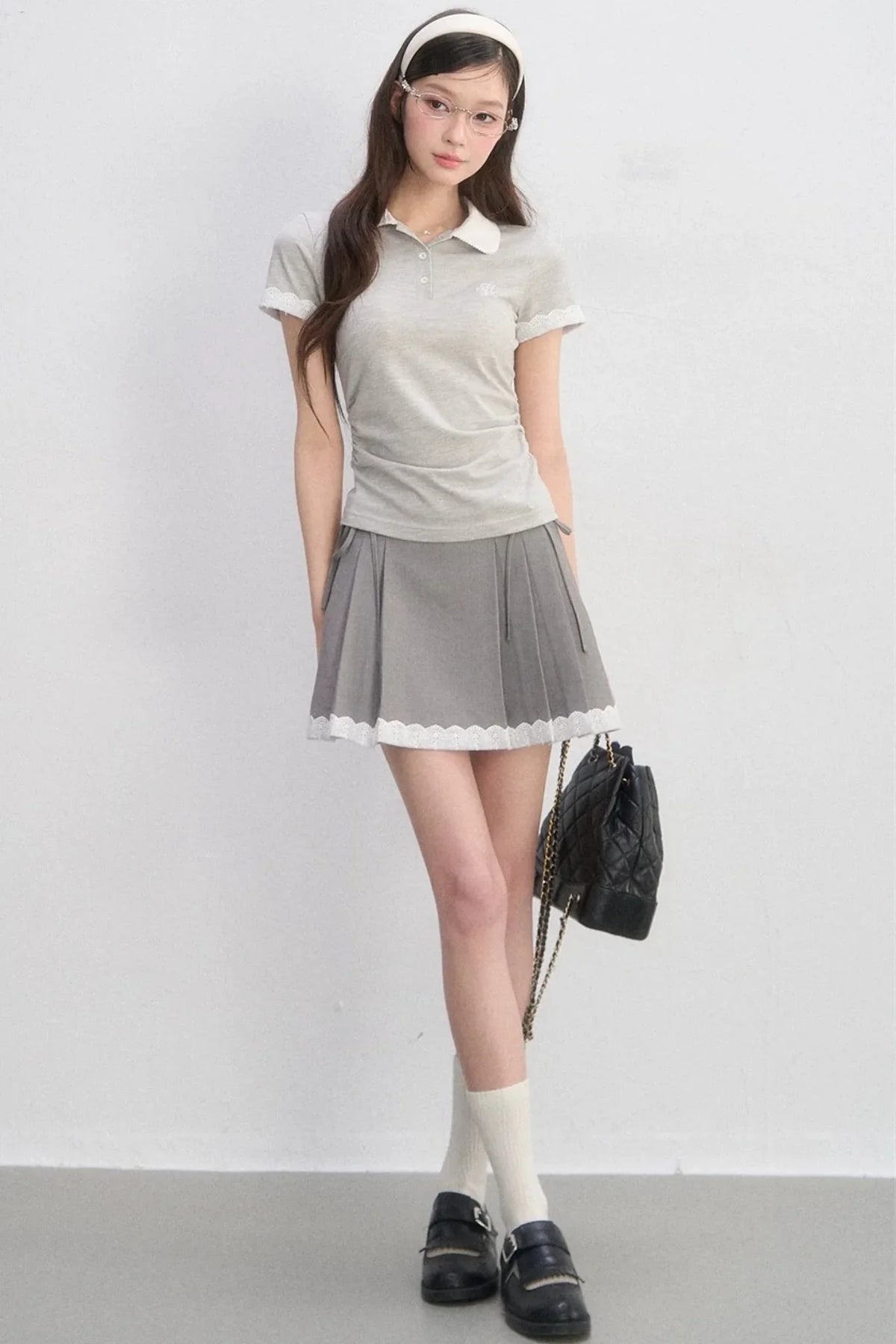 Lace Trim Polo Blouse