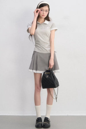 Lace Trim Polo Blouse