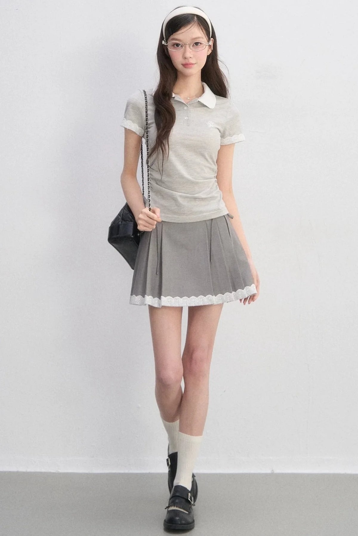 Lace Trim Polo Blouse