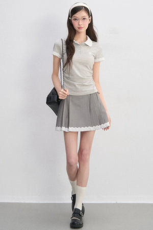 Lace Trim Polo Blouse