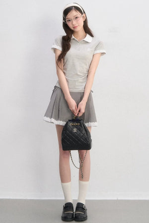 Lace Trim Polo Blouse