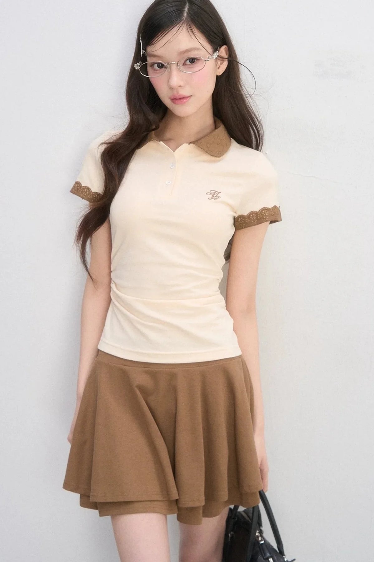 Lace Trim Polo Blouse