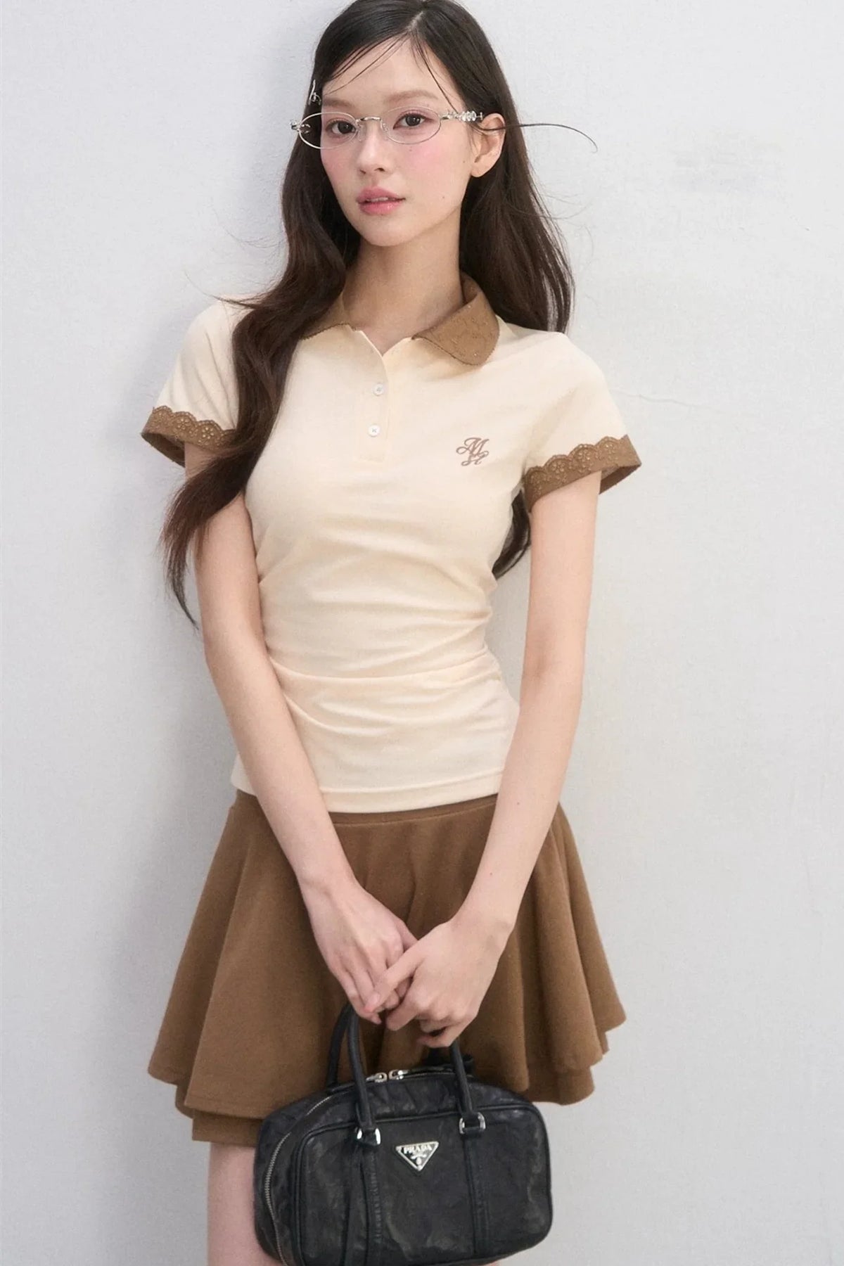 Lace Trim Polo Blouse