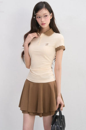 Lace Trim Polo Blouse