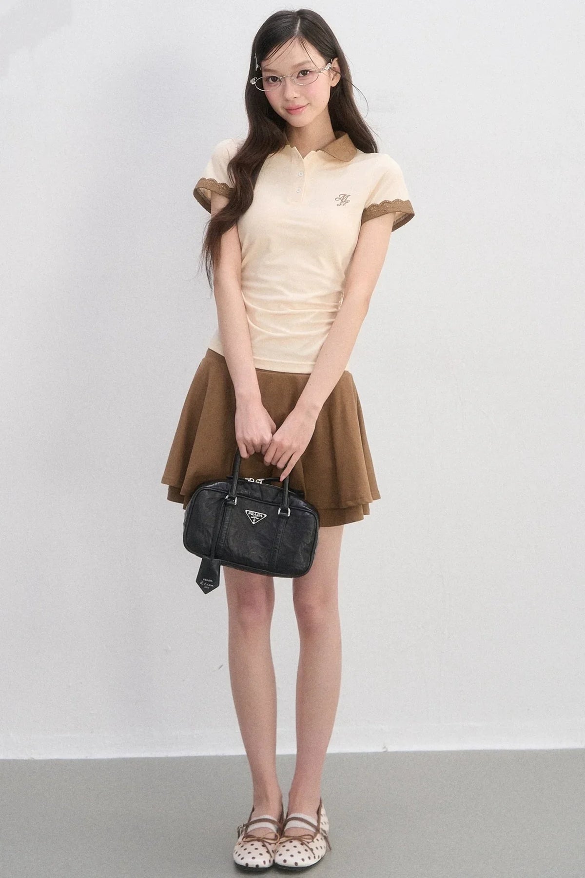 Lace Trim Polo Blouse