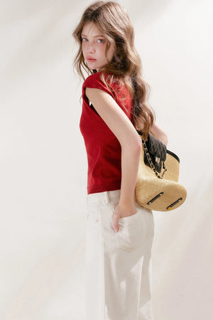Lace Trim Square Neck Short Sleeve Knit Top