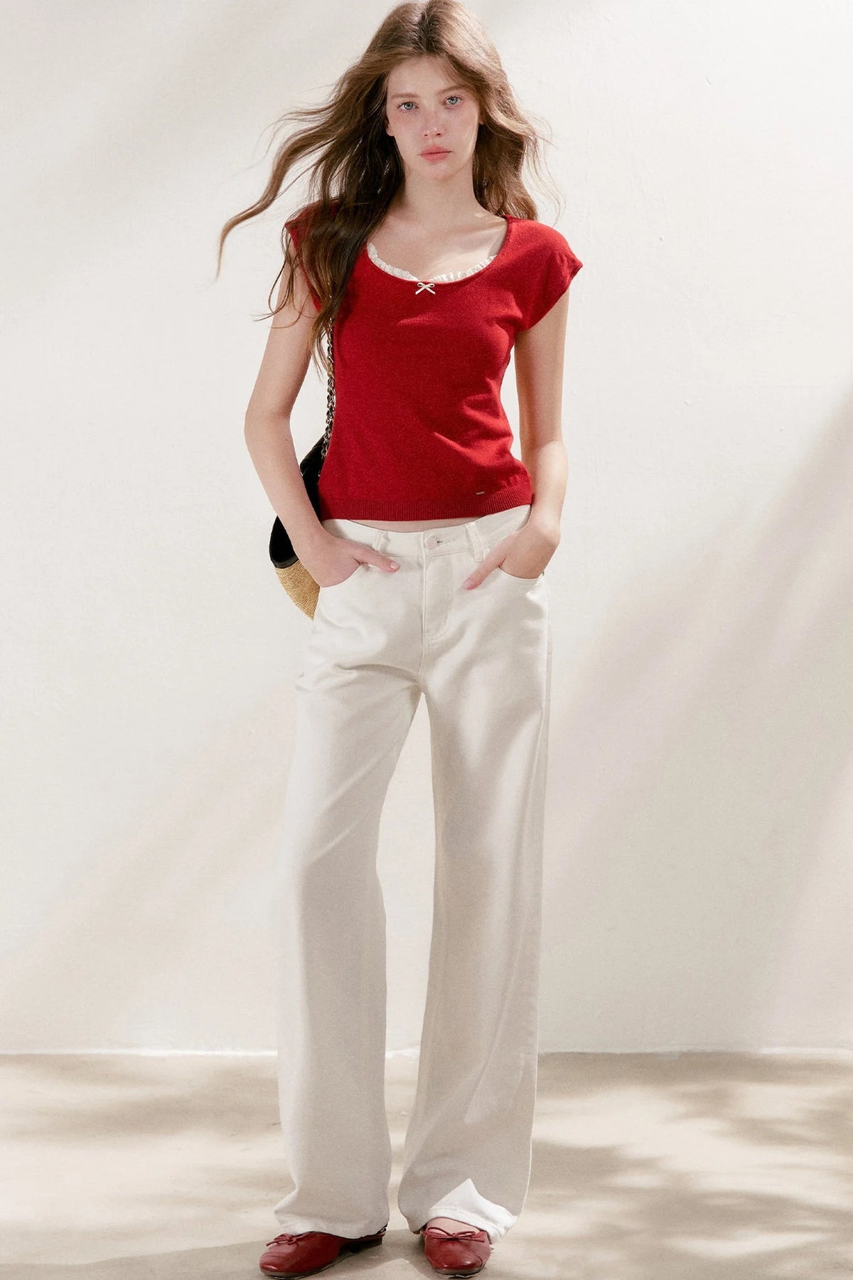 Lace Trim Square Neck Short Sleeve Knit Top