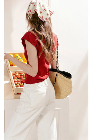 Lace Trim Square Neck Short Sleeve Knit Top