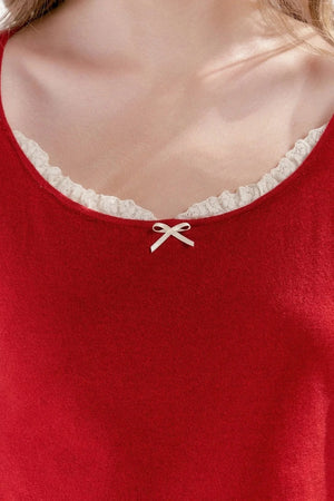Lace Trim Square Neck Short Sleeve Knit Top