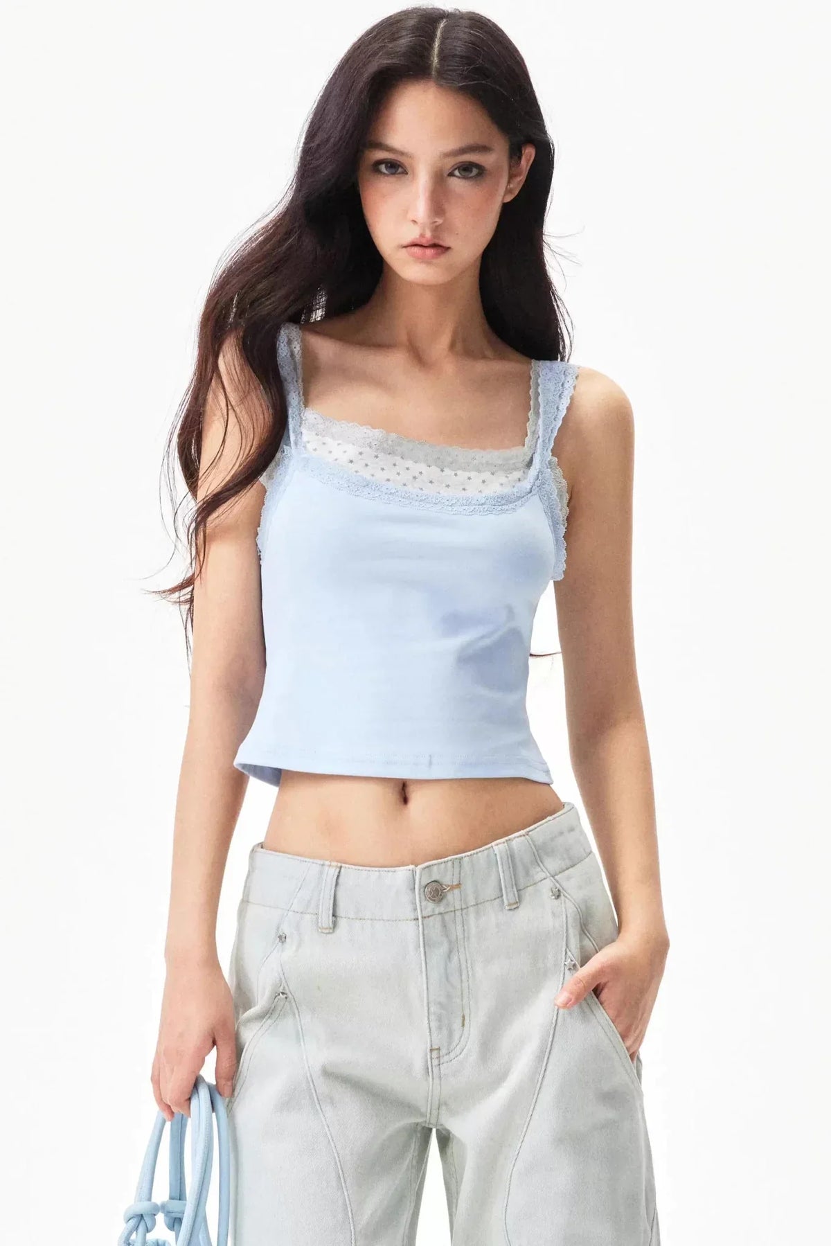 Lace Trim Star Print Top