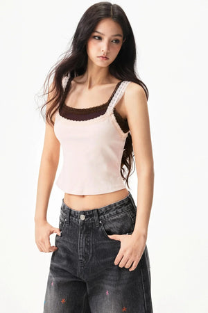 Lace Trim Star Print Top