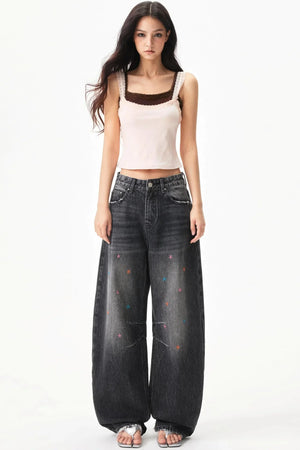 Lace Trim Star Print Top