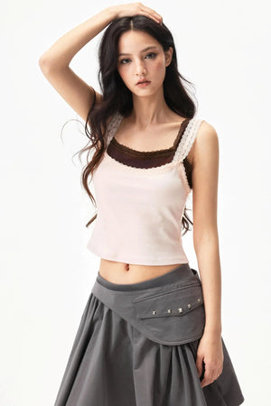 Lace Trim Star Print Top
