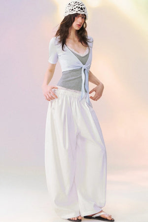 Lace Trim Tie-Front Knit Cardigan Set-Up