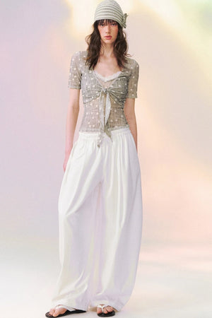 Lace Trim Tie-Front Knit Cardigan Set-Up