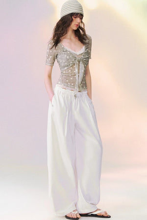 Lace Trim Tie-Front Knit Cardigan Set-Up