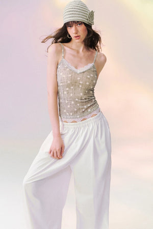 Lace Trim Tie-Front Knit Cardigan Set-Up