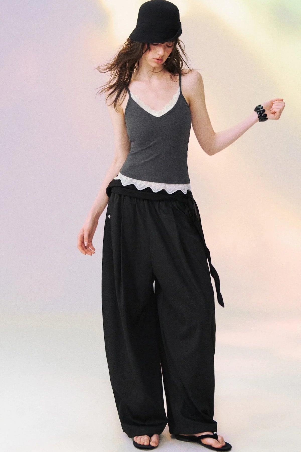 Lace Trim Tie-Front Knit Cardigan Set-Up