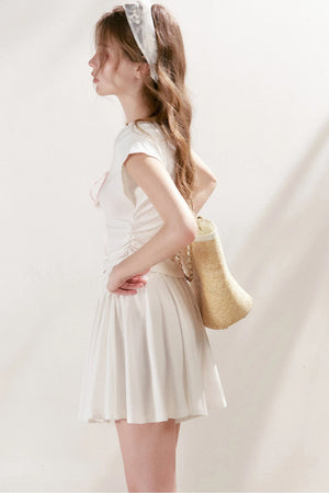 Lace Trim Tie-Up Top and High-Waisted Skirt Pants Set