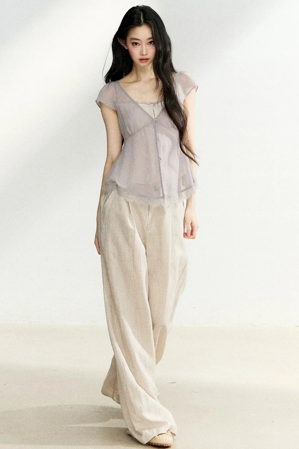 Lace Trim V-Neck Top