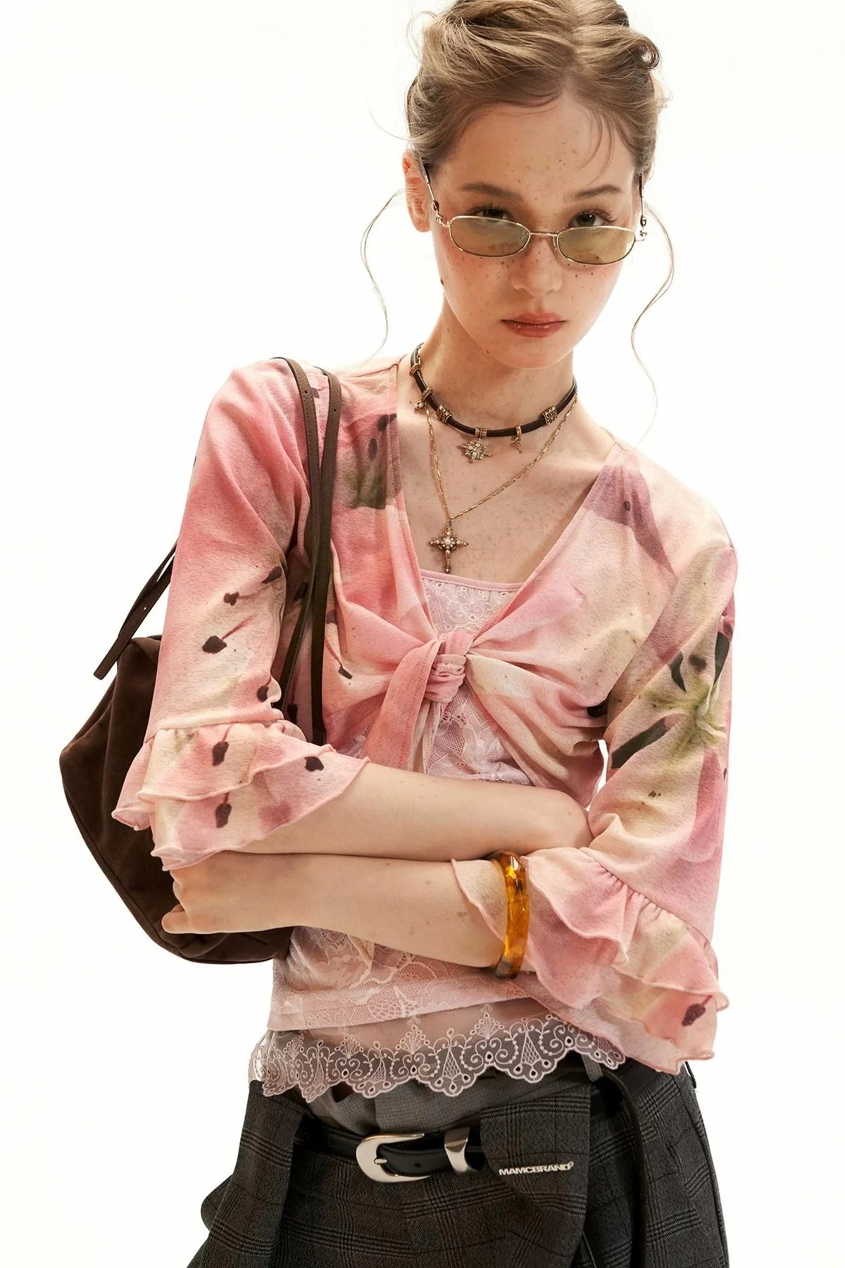 Lace-Trimmed Floral Cardigan Set-Up