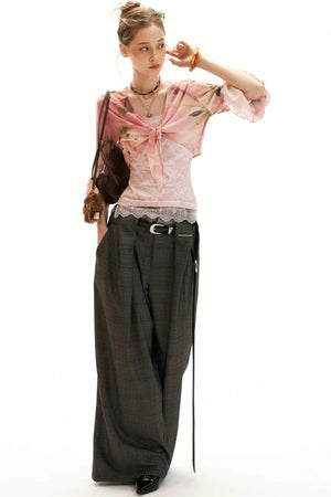 Lace-Trimmed Floral Cardigan Set-Up