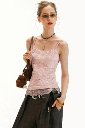 Lace-Trimmed Floral Cardigan Set-Up