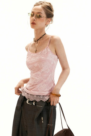 Lace-Trimmed Floral Cardigan Set-Up