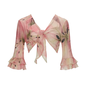 Lace-Trimmed Floral Cardigan Set-Up