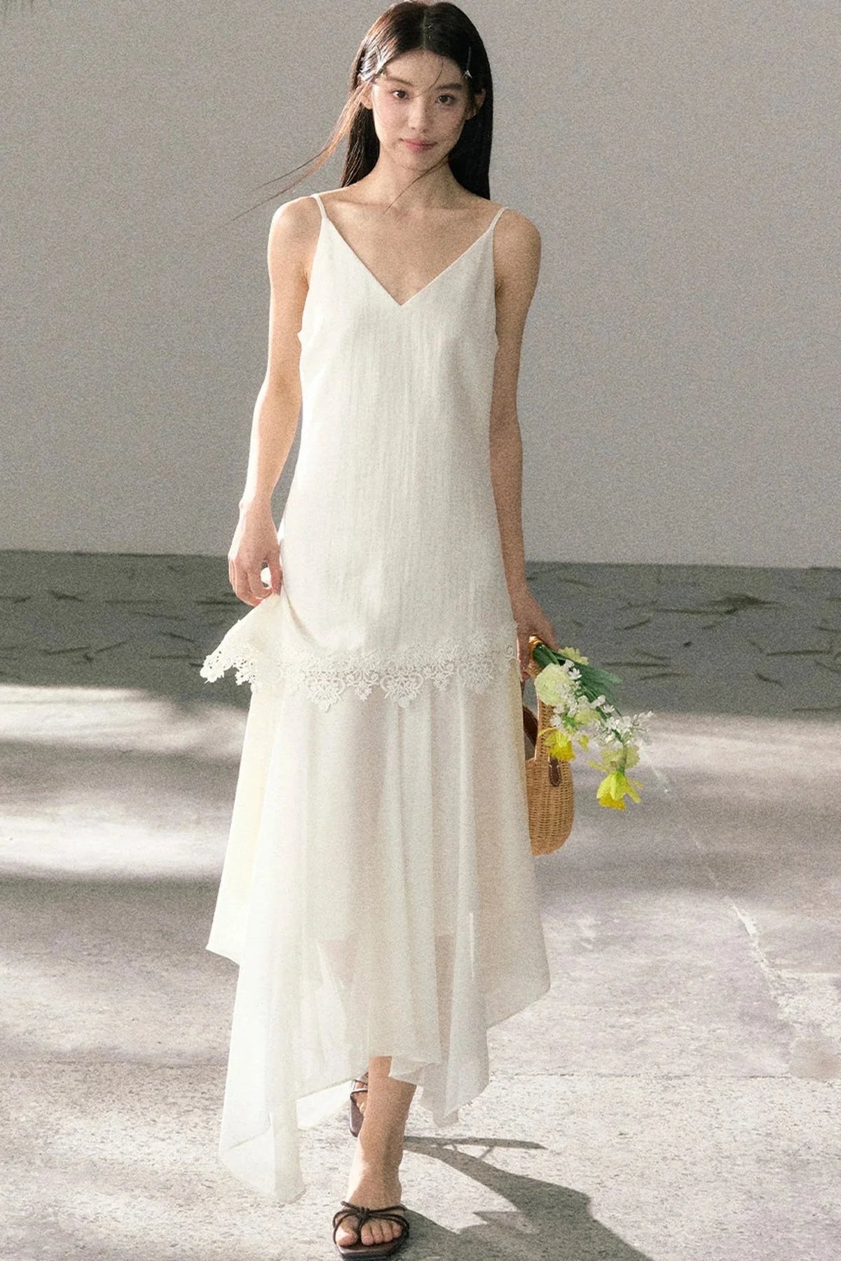 Lace-Trimmed Irregular Hem Dress
