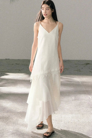 Lace-Trimmed Irregular Hem Dress