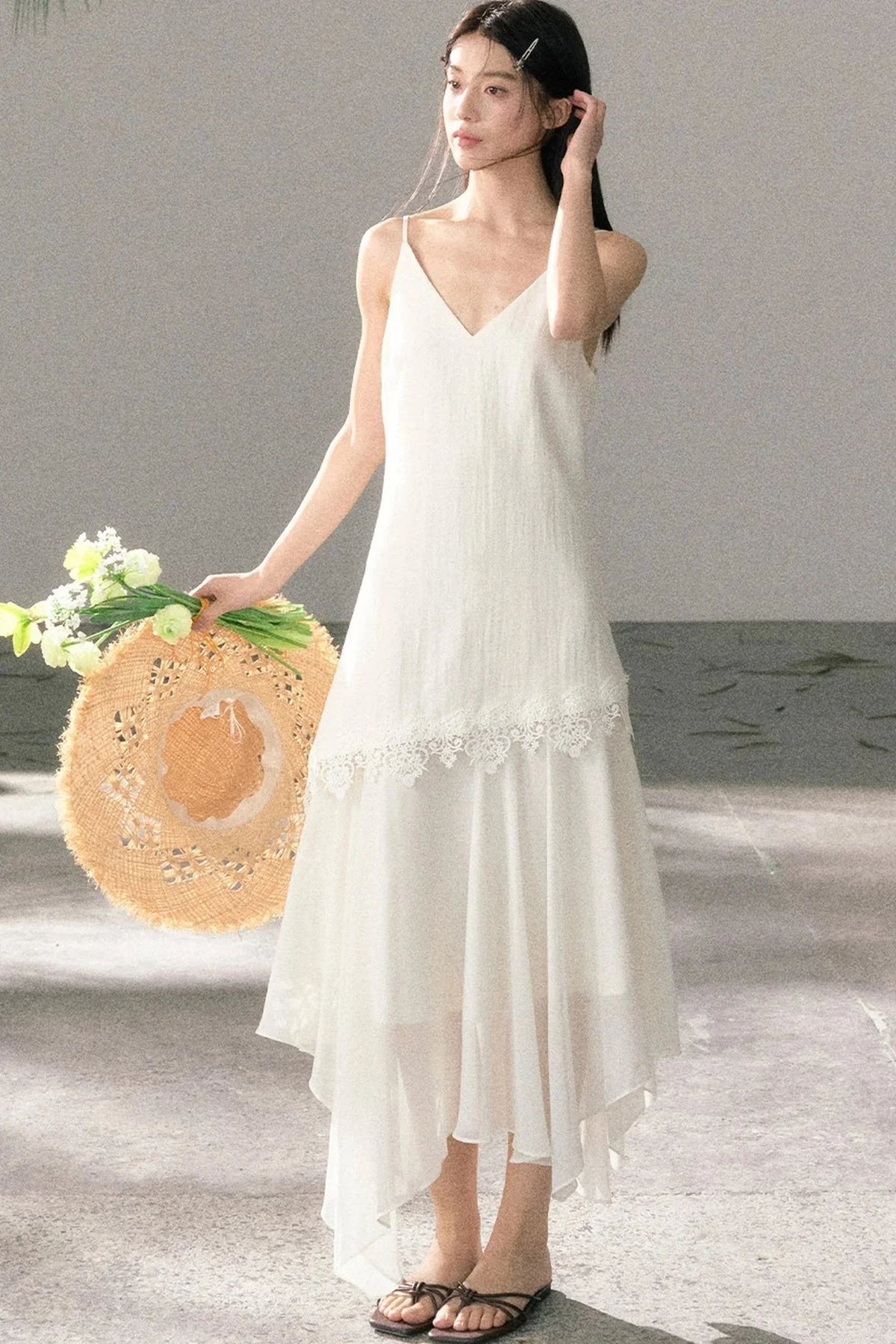 Lace-Trimmed Irregular Hem Dress