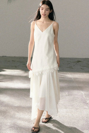 Lace-Trimmed Irregular Hem Dress