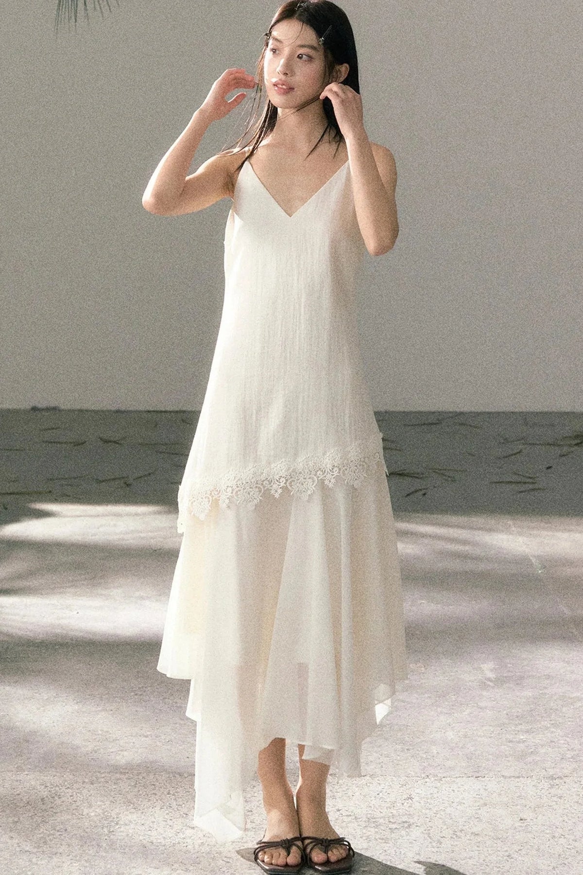 Lace-Trimmed Irregular Hem Dress