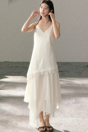 Lace-Trimmed Irregular Hem Dress