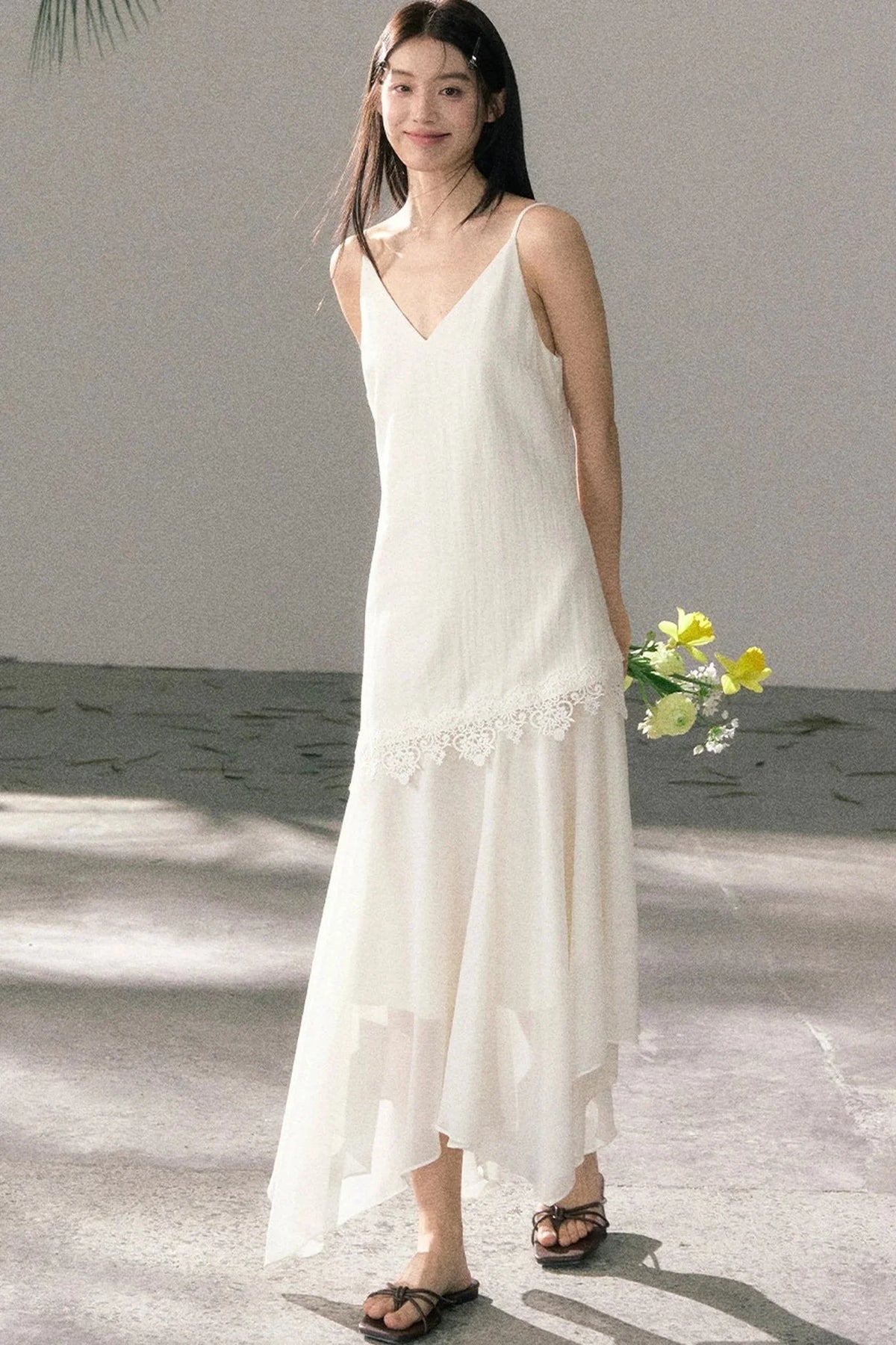 Lace-Trimmed Irregular Hem Dress