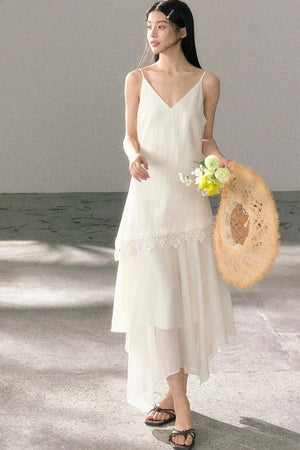 Lace-Trimmed Irregular Hem Dress