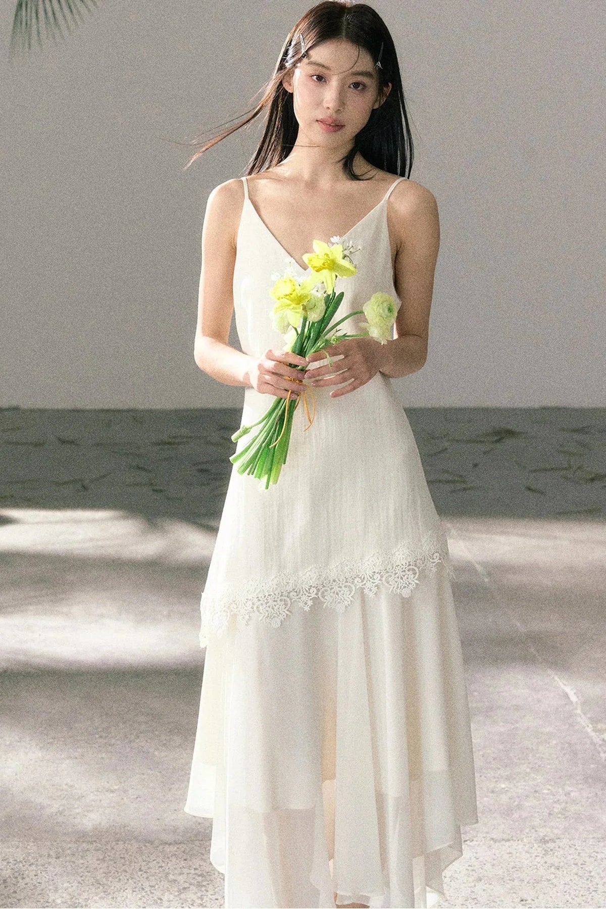Lace-Trimmed Irregular Hem Dress