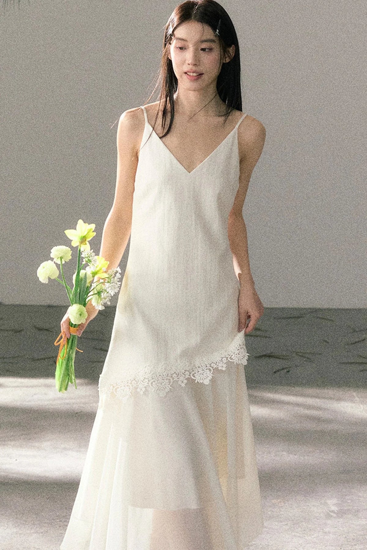 Lace-Trimmed Irregular Hem Dress